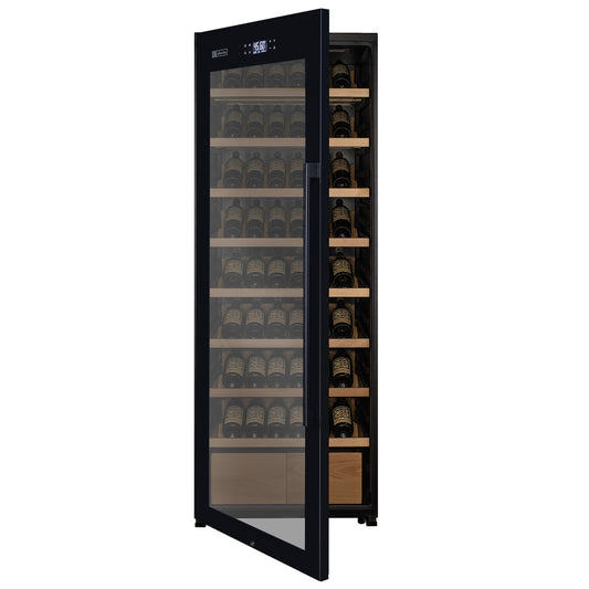 Allavino 248 Bottle Single Zone Freestanding Wine Refrigerator with Display Shelving and Black Glass Door - Left Hinge