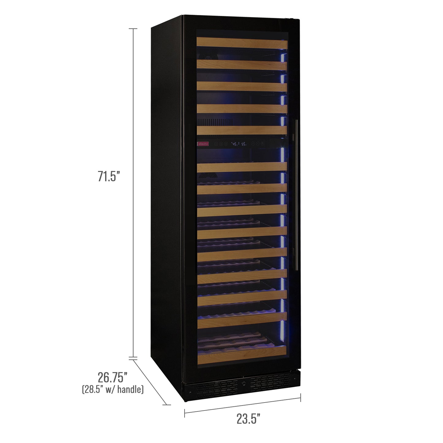 Allavino Reserva Series 154 Bottle Dual Zone Wine Refrigerator Cooler with Left Hinge Black Glass Door