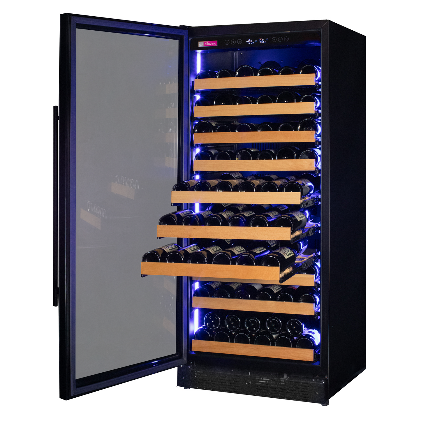 Allavino Reserva Series 119 Bottle 55" Tall Dual Zone Left Hinge Black Glass Wine Refrigerator