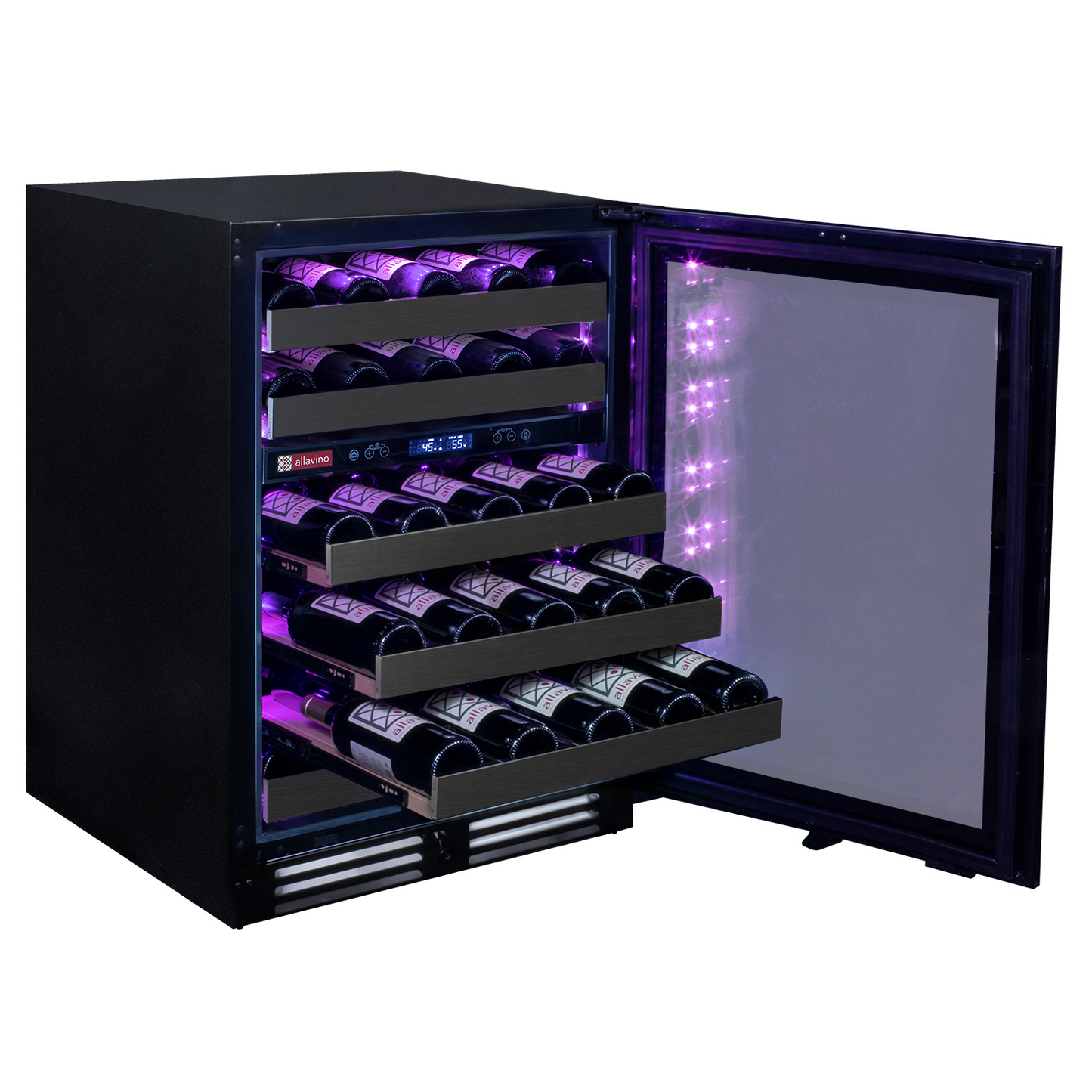 Allavino Reserva Series 50 Bottle Dual Zone Undercounter Wine Cooler Refrigerator with Black Stainless Steel Door- Right Hinge