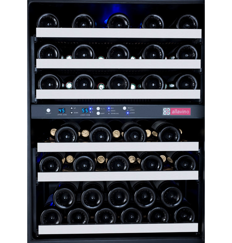 Allavino FlexCount Series 56 Bottle Dual Zone Built-in Wine Refrigerator Cooler with Stainless Steel - Right Hinge