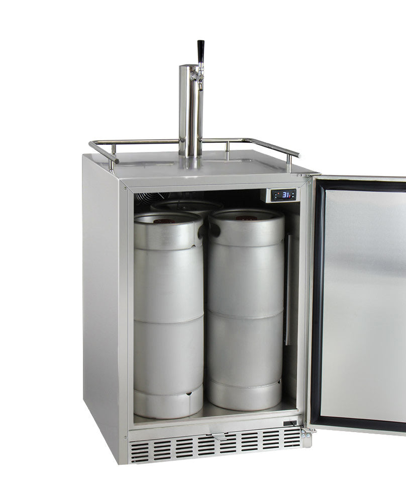 Kegco 24" Wide Single Tap All Stainless Steel Outdoor Built-In Right Hinge Kegerator with Kit