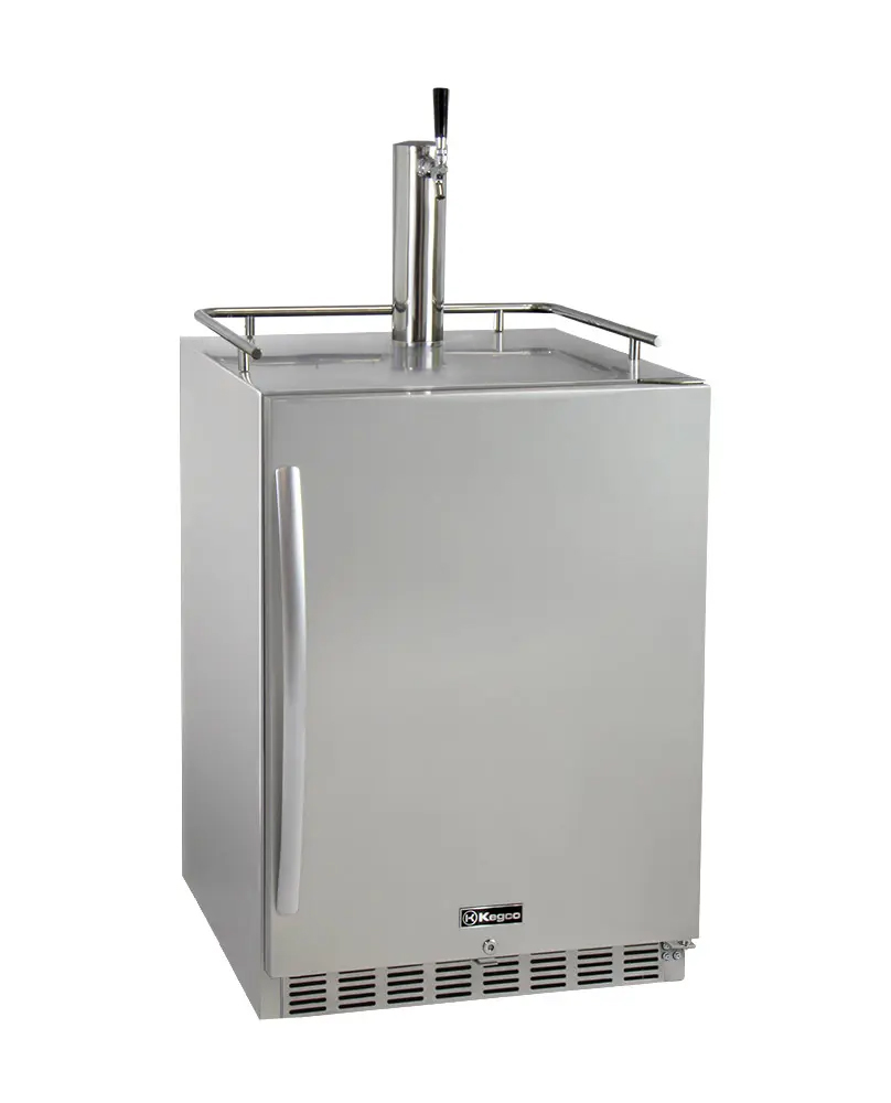 Kegco 24" Wide Single Tap All Stainless Steel Outdoor Built-In Right Hinge Kegerator with Kit