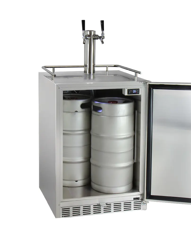 Kegco 24" Wide Dual Tap All Stainless Steel Outdoor Built-In Right Hinge Kegerator with Kit