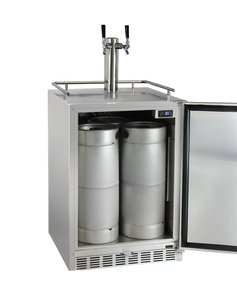 Kegco 24" Wide Dual Tap All Stainless Steel Outdoor Built-In Right Hinge Kegerator with Kit