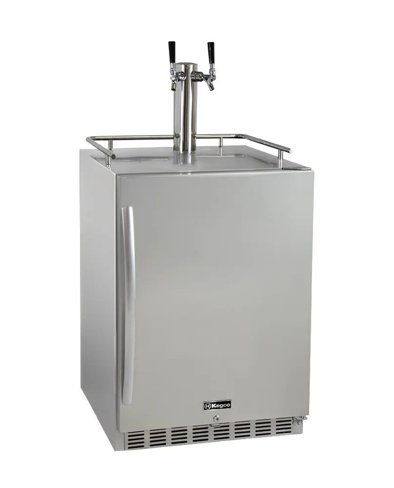 Kegco 24" Wide Dual Tap All Stainless Steel Outdoor Built-In Right Hinge Kegerator with Kit