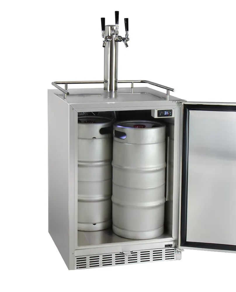 Kegco 24" Wide Triple Tap All Stainless Steel Outdoor Built-In Right Hinge Kegerator with Kit