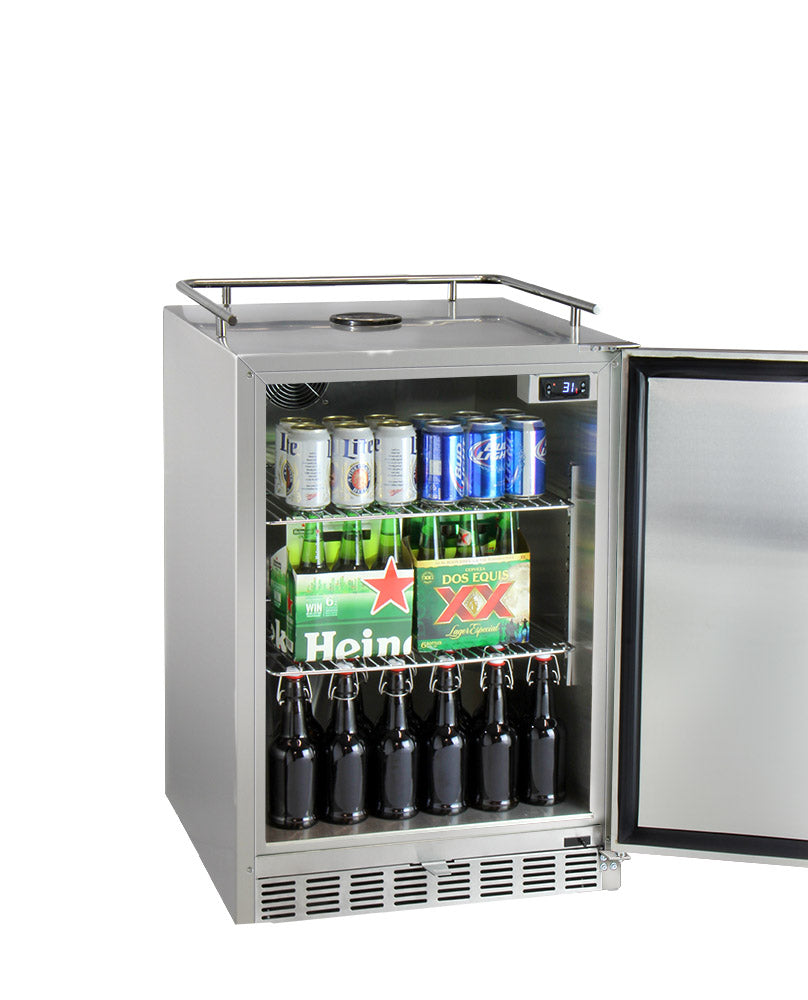 Kegco 24" Wide Triple Tap All Stainless Steel Outdoor Built-In Right Hinge Kegerator with Kit