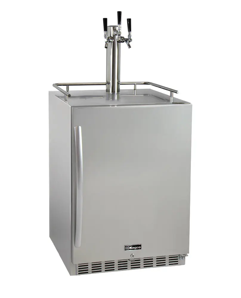 Kegco 24" Wide Triple Tap All Stainless Steel Outdoor Built-In Right Hinge Kegerator with Kit