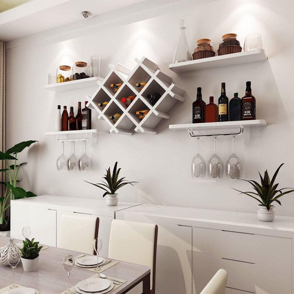White 5-Piece Wall Mounted Wine Rack Set with Storage Shelves