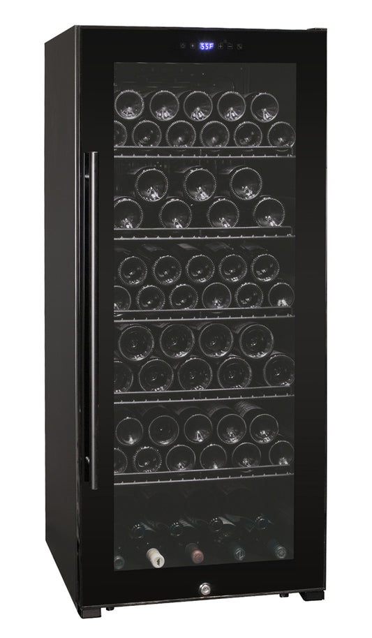 Allavino Contemporary 102 Bottle Single Zone Freestanding Wine Refrigerator with Black Glass Door