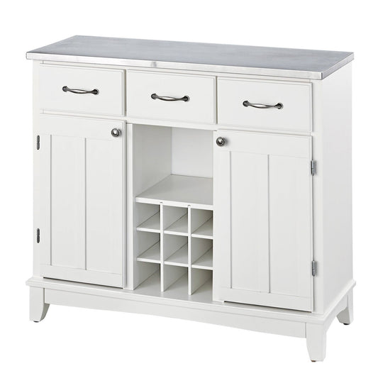 Stainless Steel Top Kitchen Island Sideboard Cabinet Wine Rack in White