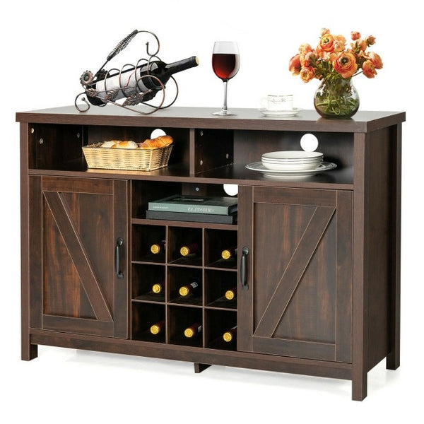 Rustic Espresso Detachable 9 Bottle Wine Rack Kitchen Buffet Storage Cabinet