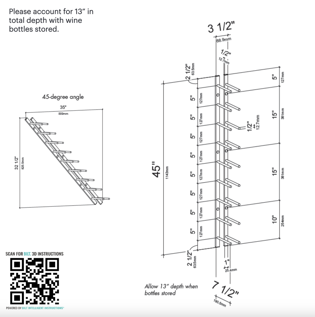 Vino Rails Flex 45 (wall mounted metal wine rack system)