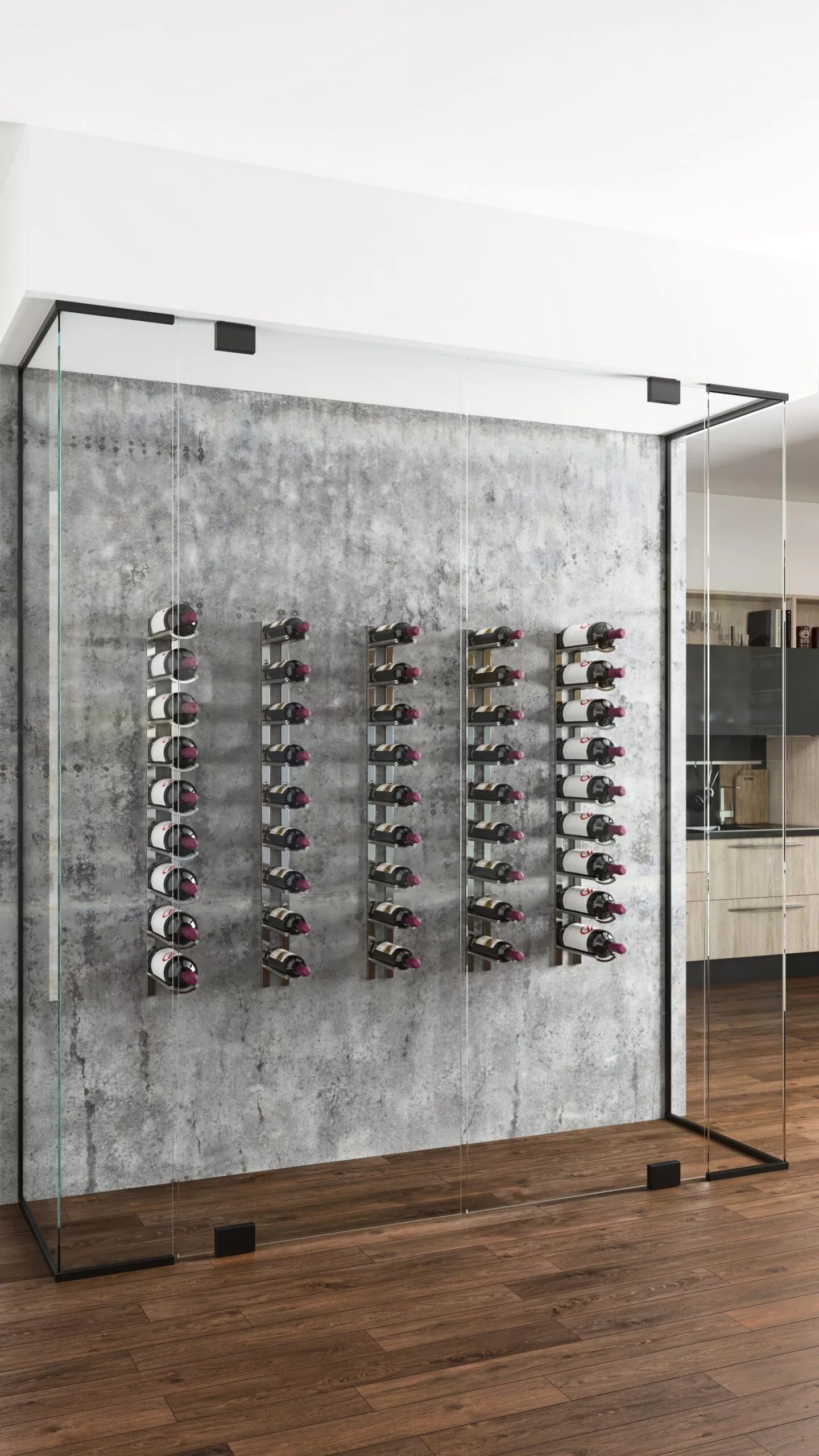 Vino Rails Flex Mag 45 (wall mounted metal wine rack system for 1.5L and Champagne bottles)