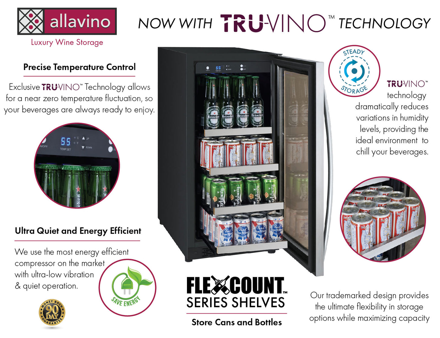 Allavino 15" Wide FlexCount II Tru-Vino Stainless Steel Left Hing Beverage Center