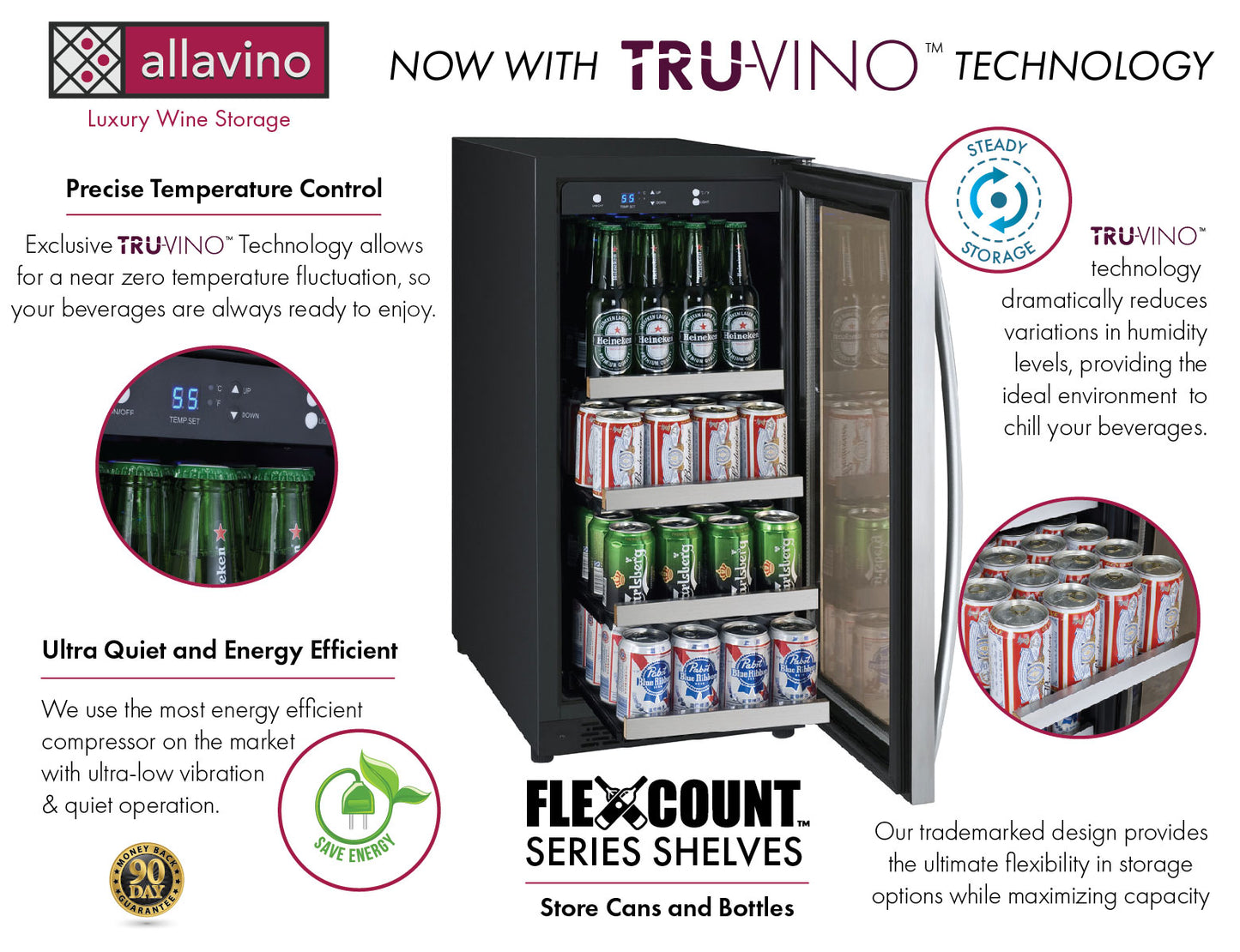 Allavino 15" Wide FlexCount II Tru-Vino Stainless Steel Right Hinge Beverage Center
