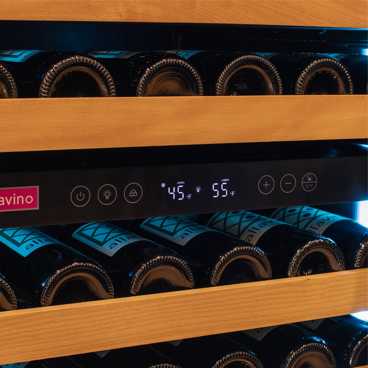 Allavino Reserva Series 119 Bottle 55" Tall Dual Zone Left Hinge Black Glass Wine Refrigerator