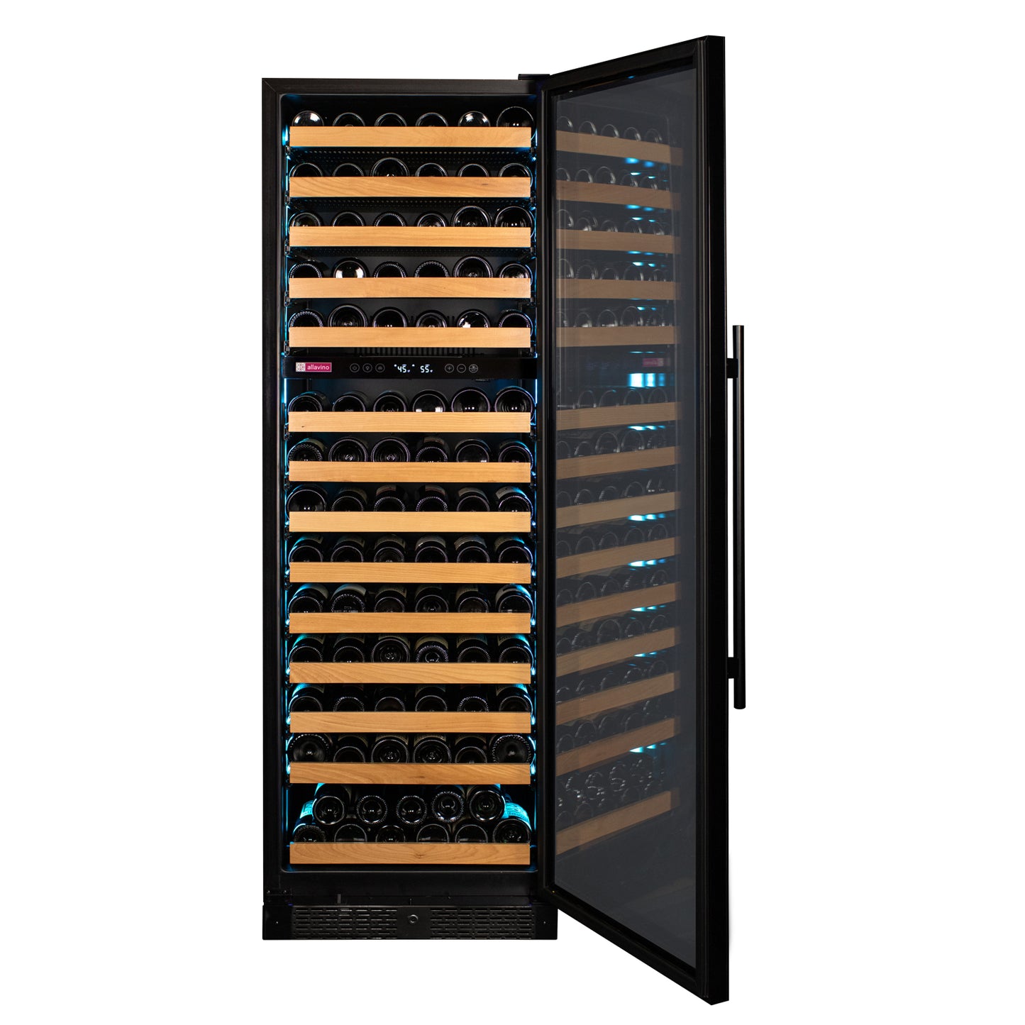 Allavino Reserva Series 154 Bottle Dual Zone Wine Refrigerator Cooler with Right Hinge Black Glass Door