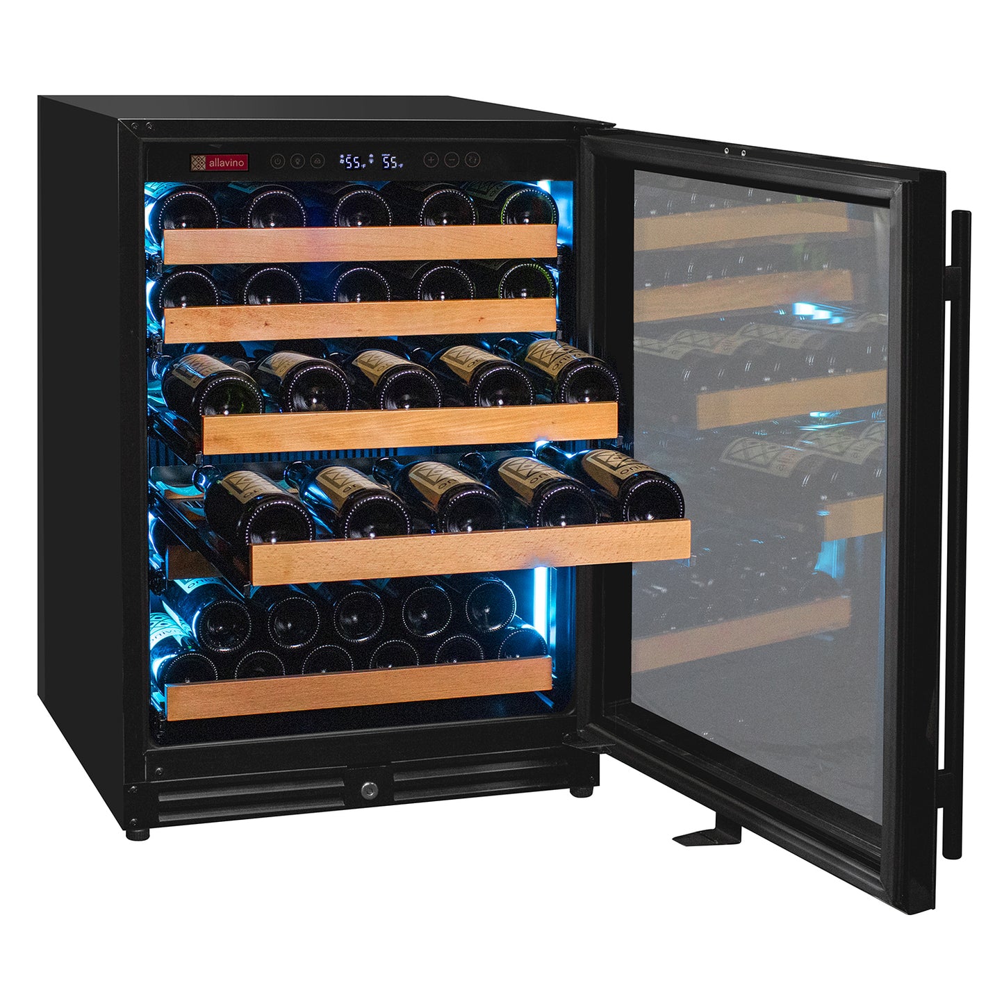 Allavino Reserva Series -56 Bottle Single Zone Built in Luxury Wine Refrigerator with Black Glass Door Right Hinge