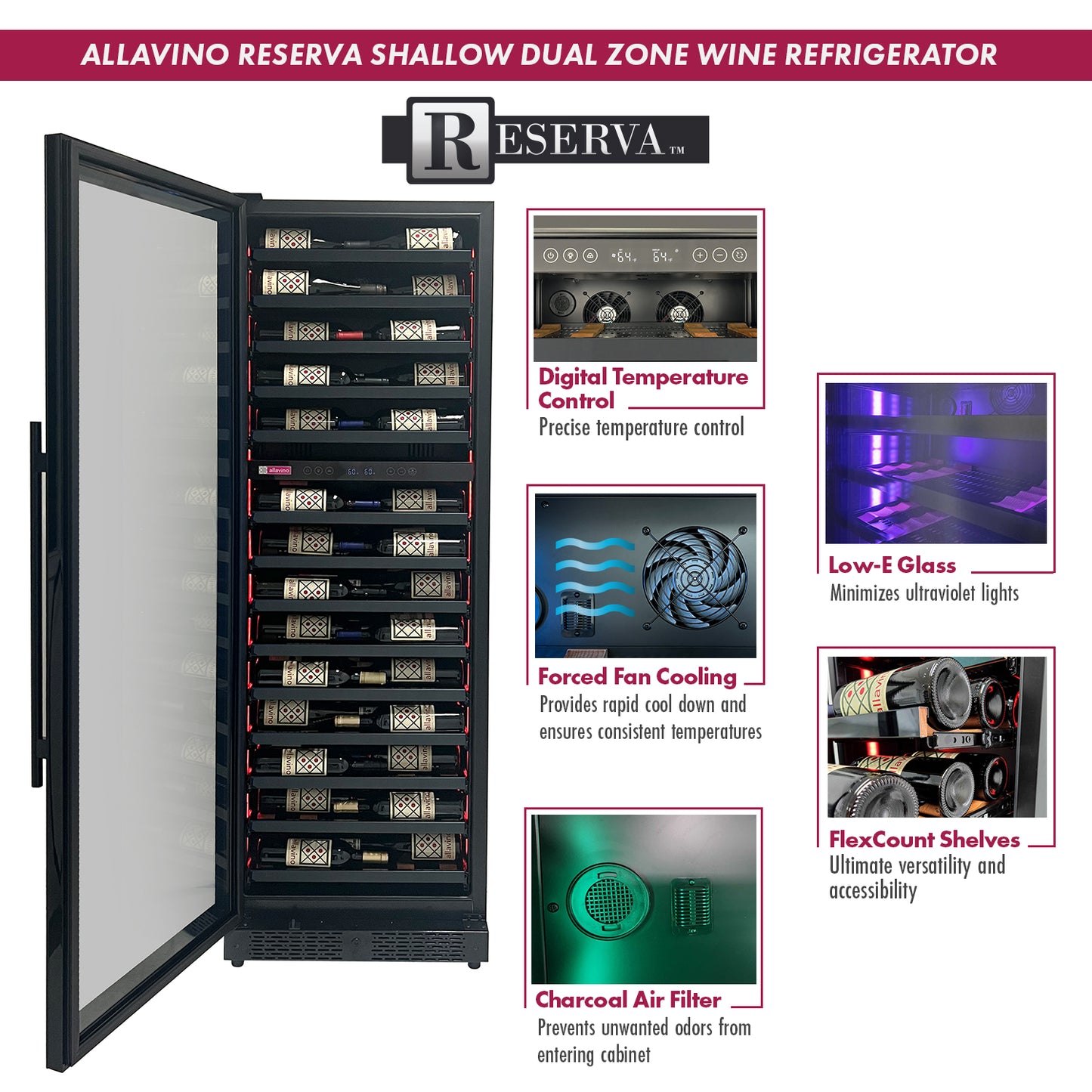 Allavino Reserva Series 163 Bottle 71" Tall Single Zone Left Hinge Stainless Steel Wine Refrigerator