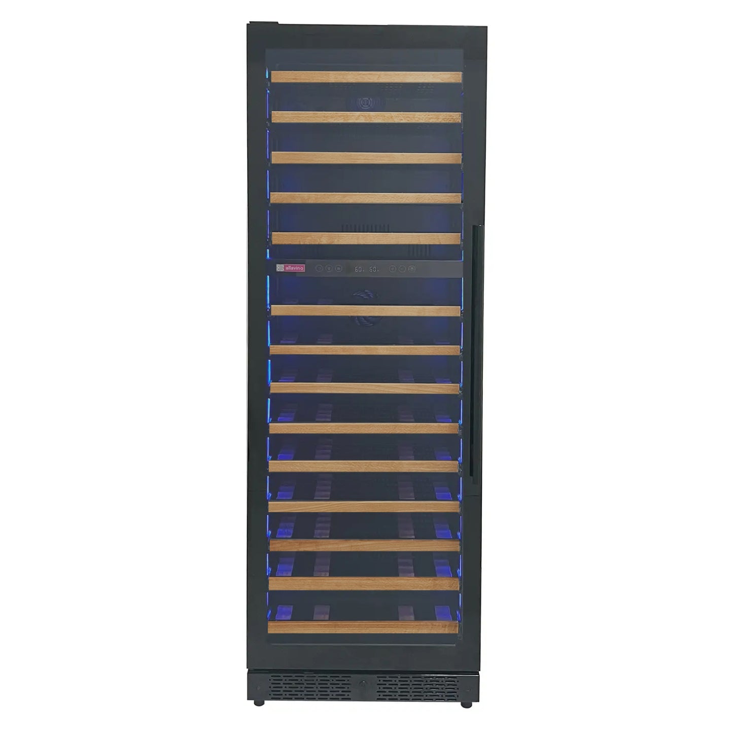 Allavino Reserva Series 67 Bottle 71" Tall Dual Zone Right  Hinge Black Shallow Wine Refrigerator with Wood Front Shelves