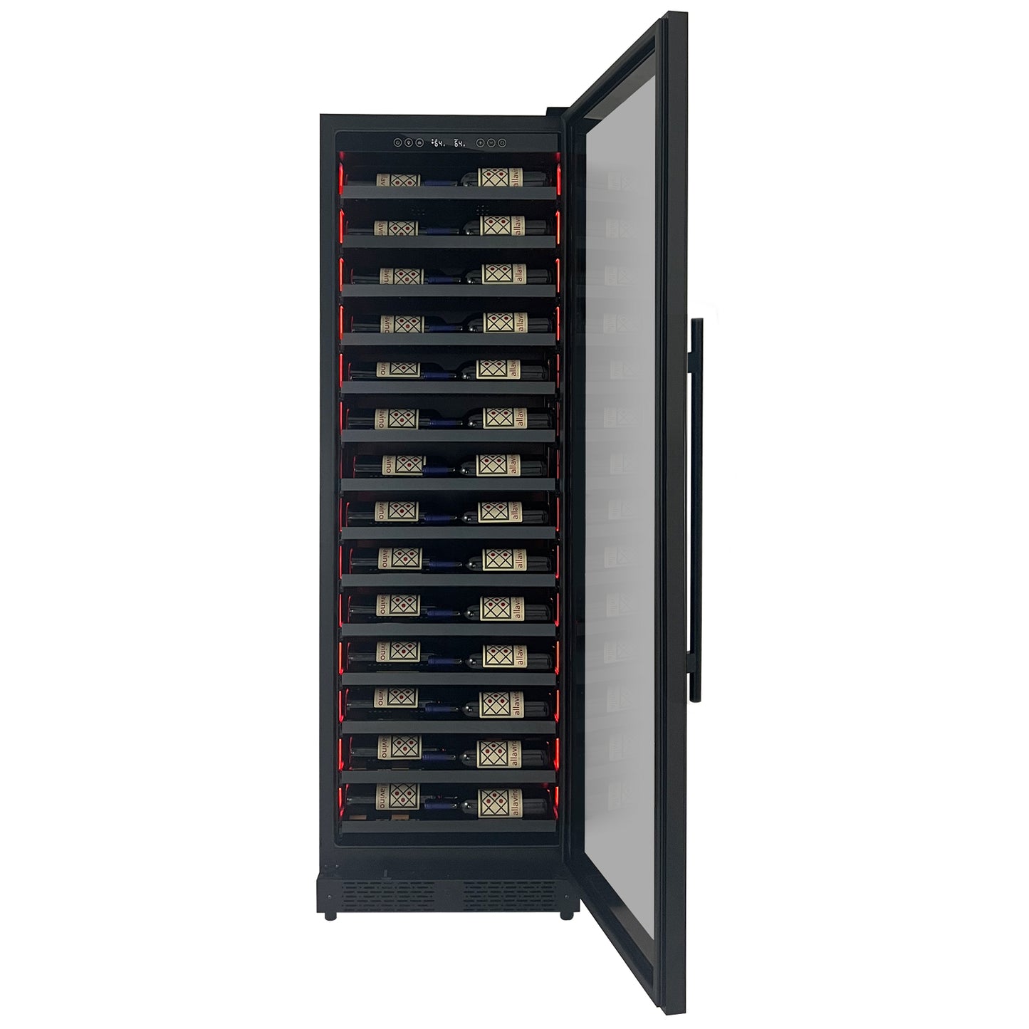 Allavino Reserva Series 67 bottle 71" Tall Single Zone Right Hinge Black Shallow Wine Refrigerator with Wood Front Shelves