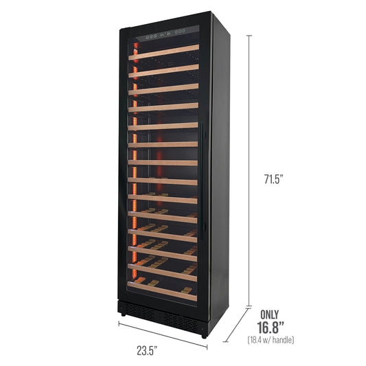 Allavino Reserva Series 67 bottle 71" Tall Single Zone Left Hinge Black Shallow Wine Refrigerator with Wood Front Shelves
