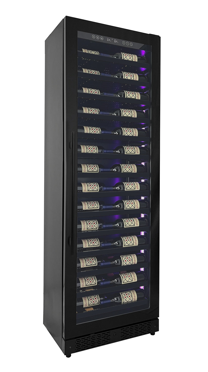 Allavino Reserva Series 67 bottle 71" Tall Single Zone Right Hinge Black Shallow Wine Refrigerator with Wood Front Shelves