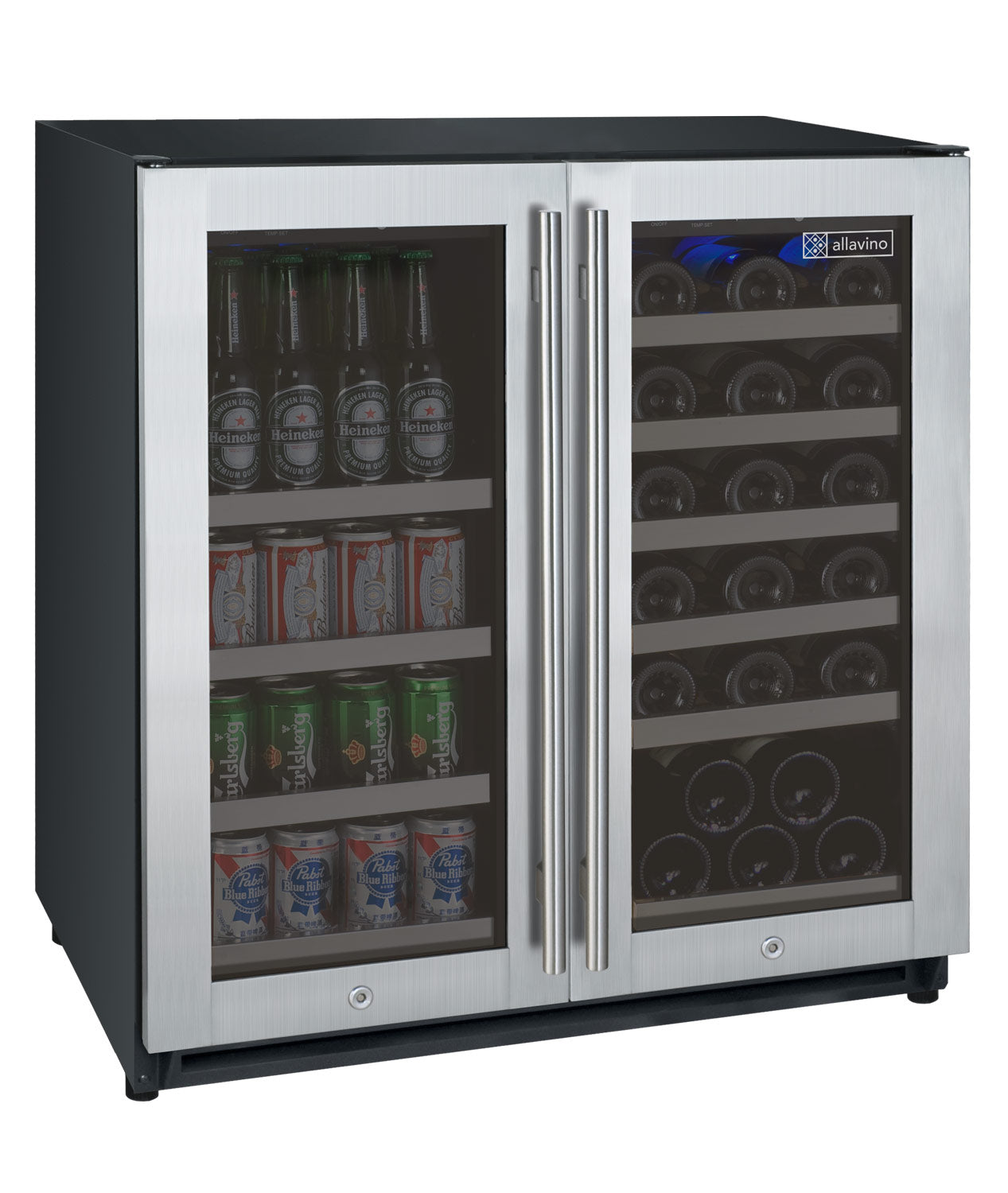 Allavino 30 Wide FlexCount II Tru-Vino 30 Bottle/ 88 can dual Zone Stainless Steel Built-In Wine Refrigerator/Beverage Center