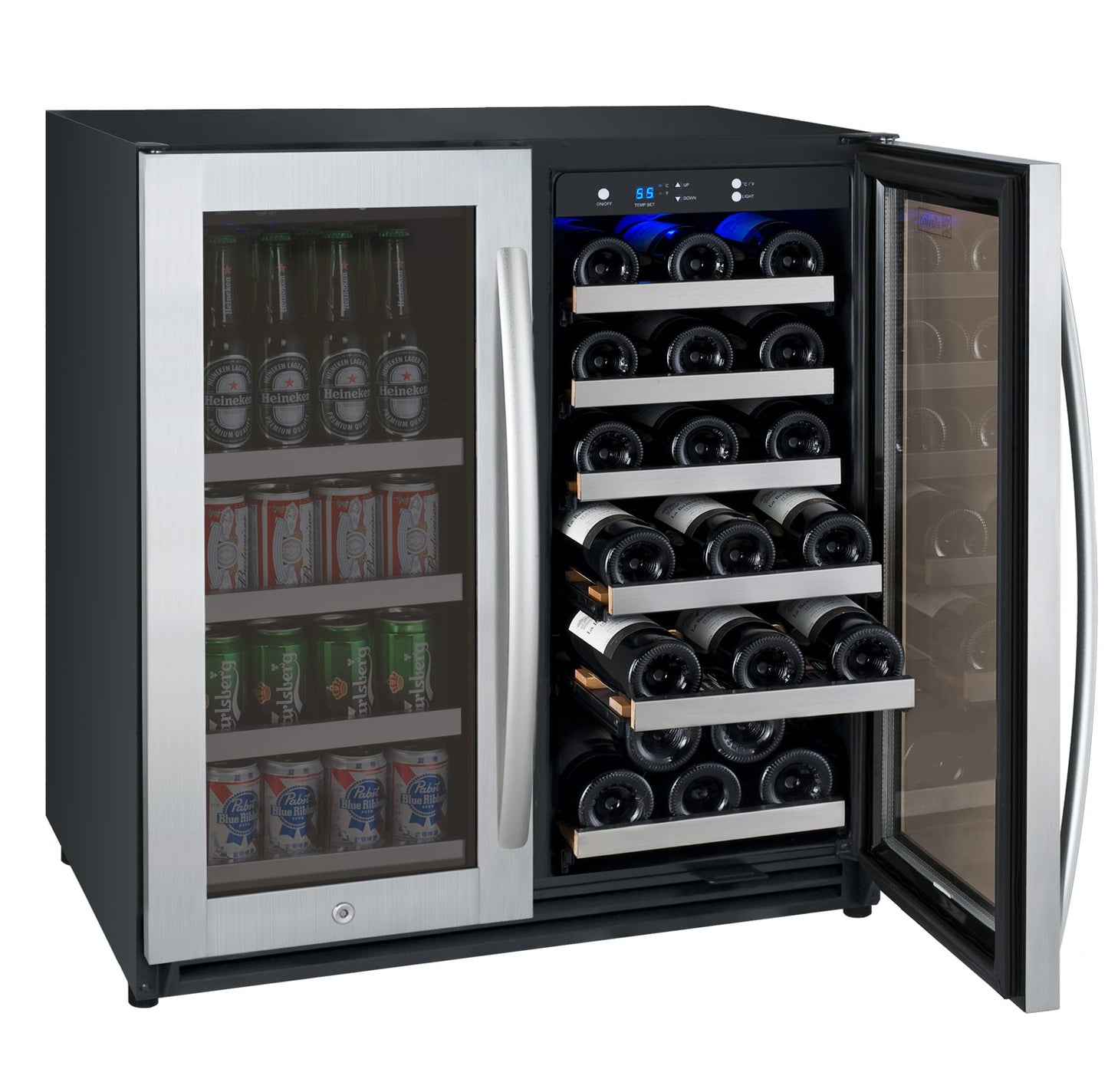 Allavino 30 Wide FlexCount II Tru-Vino 30 Bottle/ 88 can dual Zone Stainless Steel Built-In Wine Refrigerator/Beverage Center