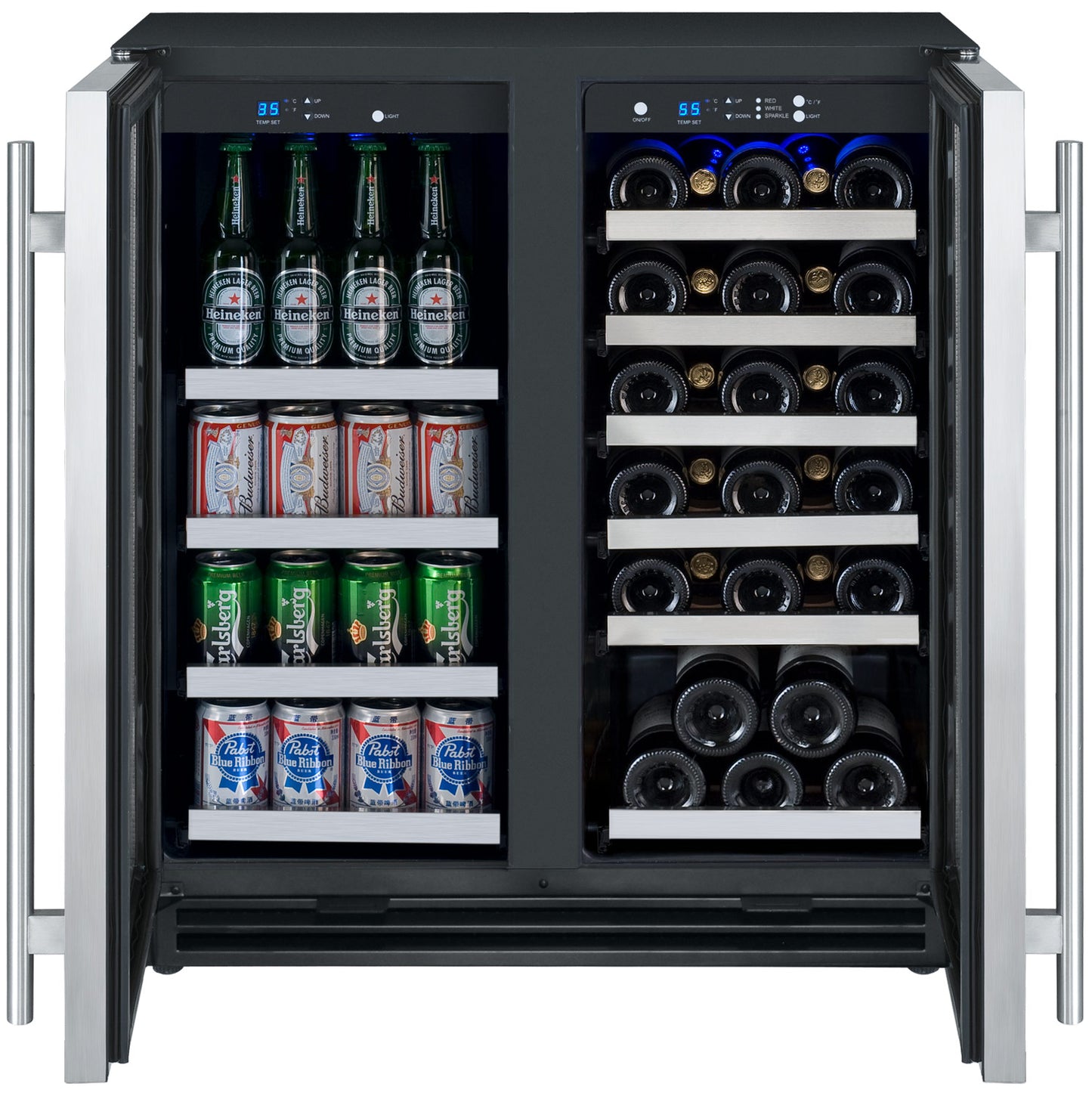 Allavino 30 Wide FlexCount II Tru-Vino 30 Bottle/ 88 can dual Zone Stainless Steel Built-In Wine Refrigerator/Beverage Center