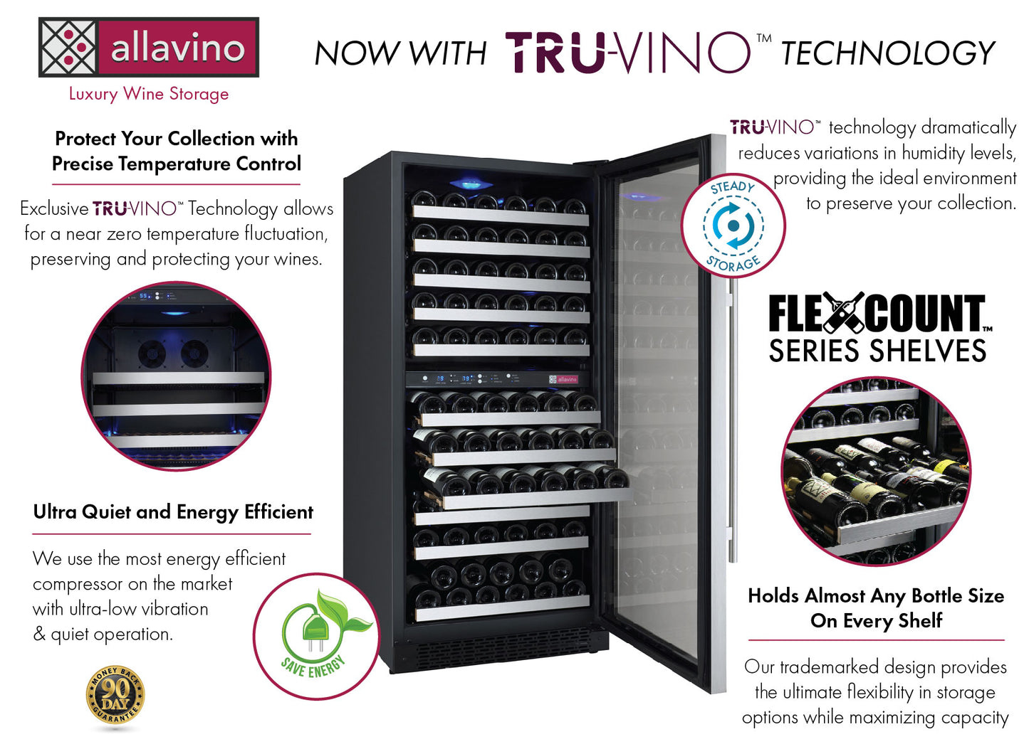 Allavino 24" Wide FlexCount II Tru-VinoDual Zone Stainless Steel Right Hinge Wine  Refrigerator