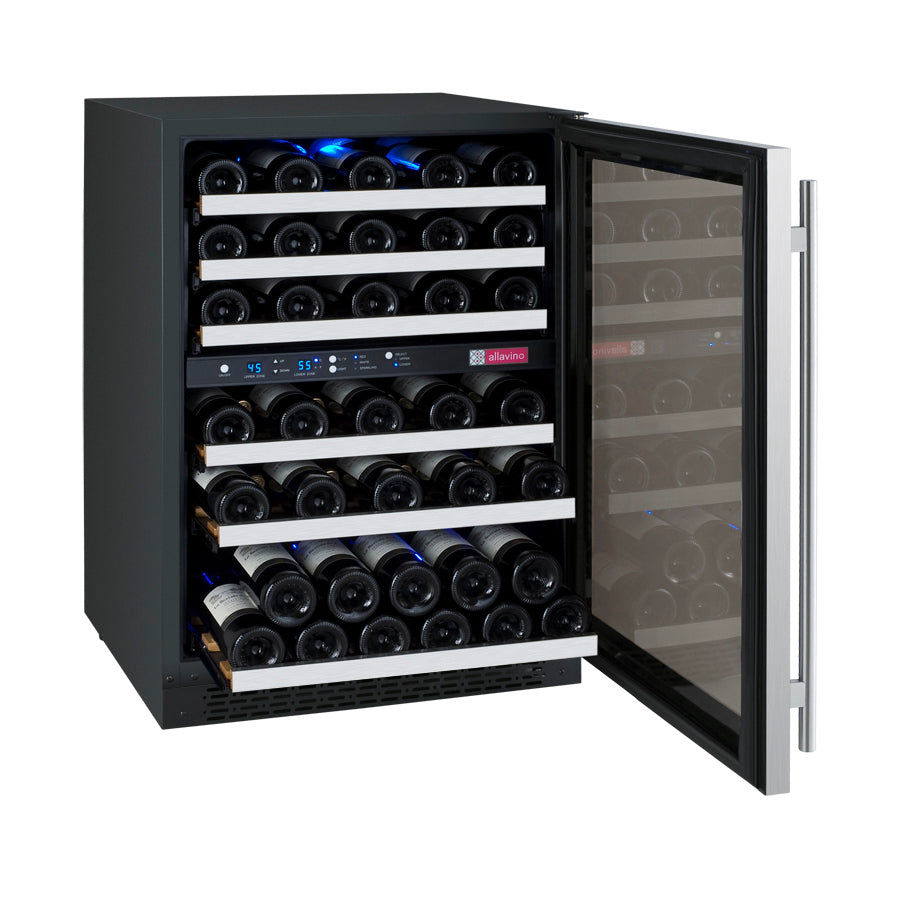 Allavino FlexCount Series 56 Bottle Dual Zone Built-in Wine Refrigerator Cooler with Stainless Steel - Right Hinge