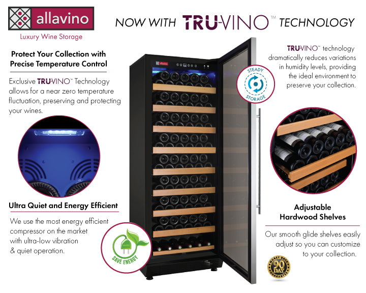 Allavino 24" Wide Vite II Tru-Vino 99 Bottle Single Zone Stainless Steel Right Hinge