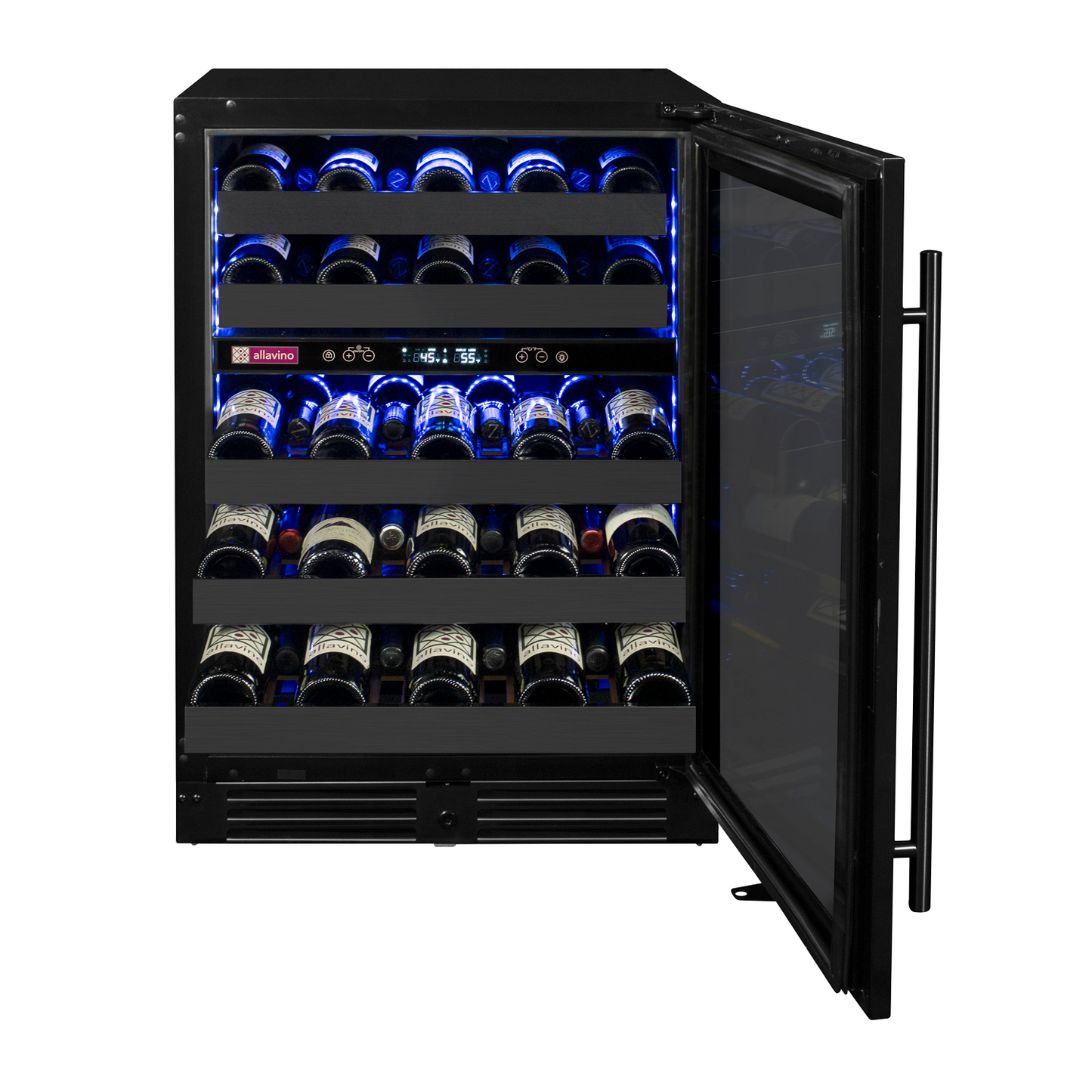 Allavino Reserva Series 50 Bottle Dual Zone Undercounter Wine Cooler Refrigerator with Black Stainless Steel Door- Right Hinge