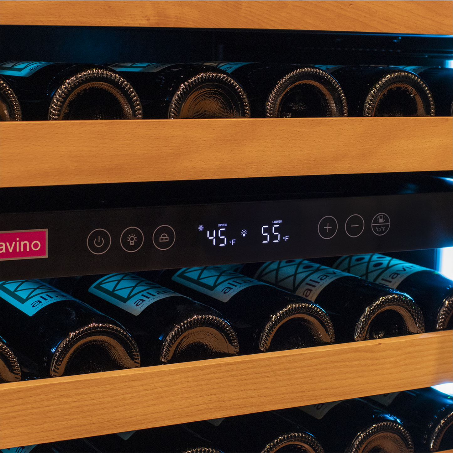 Allavino Reserva Series 154 Bottle Dual Zone Wine Refrigerator Cooler with Right Hinge Black Glass Door