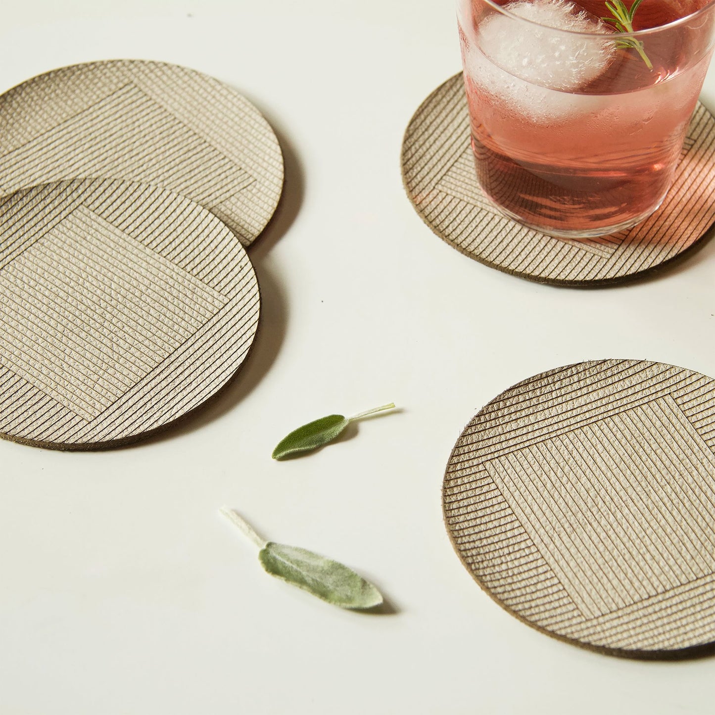 Molly M Within Leather Coasters Set of 4 - Stone