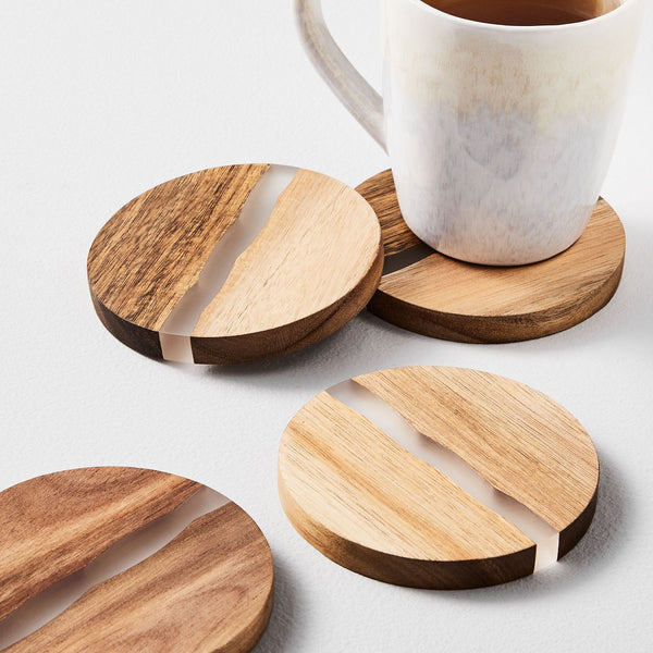 Wood & Resin Coasters - Set of 4