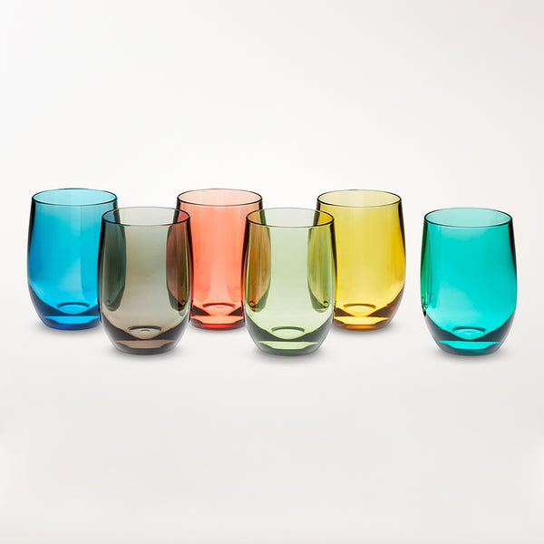 DuraClear Tritan Multicolored Outdoor Stemless Wine Glasses - Set of 6