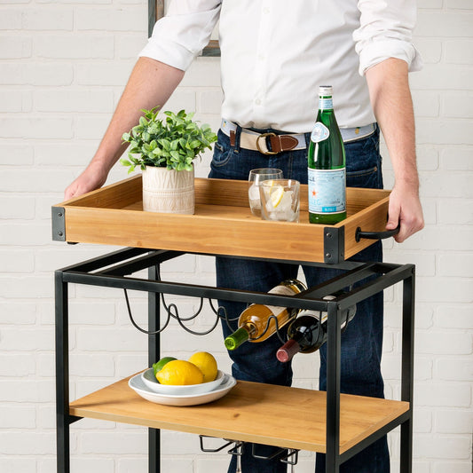 Industrial Rolling Bar Cart with Removable ServiceTray