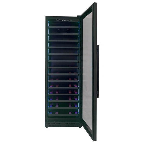 Allavino Reserva Series 67 bottle 71 Tall Single Zone Right Hinge Black Shallow Wine Refrigerator with Wood Front Shelves