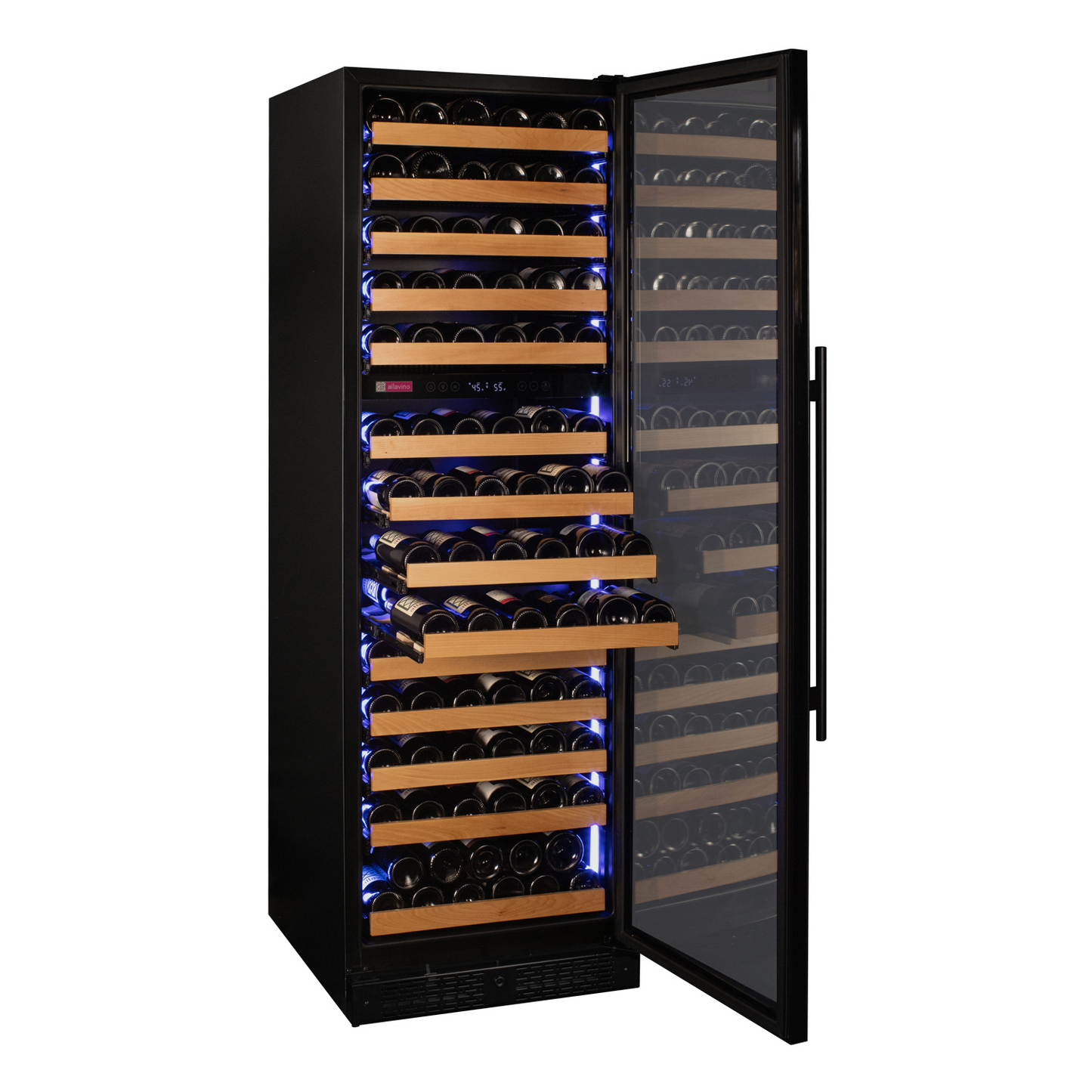 Allavino Reserva Series 154 Bottle Dual Zone Wine Refrigerator Cooler with Right Hinge Black Glass Door