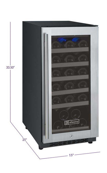 Allavino 15 Wide FlexCount II Tru-Vino 30 Bottle Single Zone Stainless Steel Right Hinge Wine Refrigerator