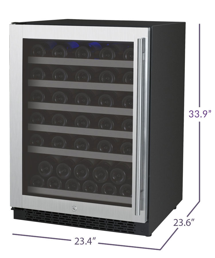 Allavino FlexCount Series 56 Bottle Single Zone Built -in Wine Cooler Refrigerator with Stainless Steel Door-Left Hinge