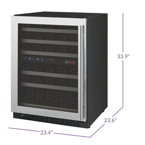 Allavino FlexCount Series 56 Bottle Dual Zone Built-in Wine Refrigerator Cooler with Stainless Steel - Left Hinge
