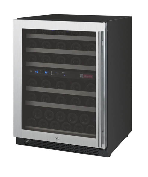 Allavino FlexCount Series 56 Bottle Dual Zone Built-in Wine Refrigerator Cooler with Stainless Steel - Left Hinge