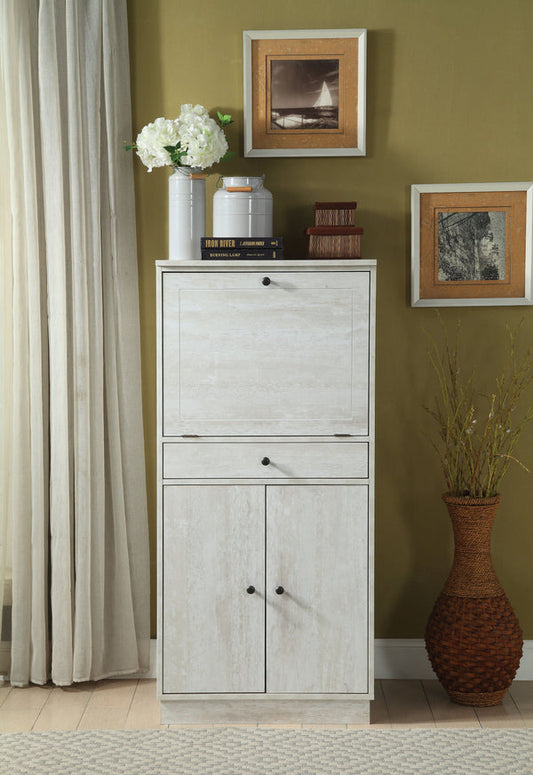 Spacious Wooden Wine Cabinet With Drop Down Storage And Double Door Cabinet, White