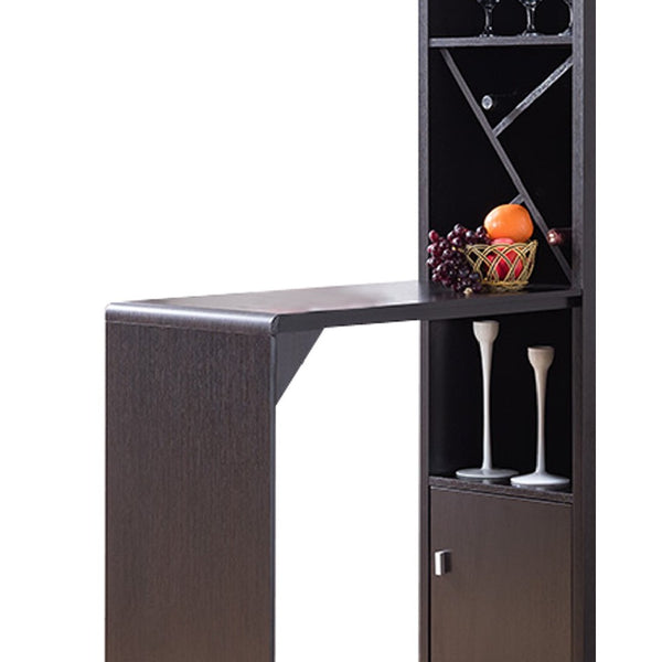 Wooden Wine Cabinet With Spacious Storage And Bar Table, Red Cocoa Brown
