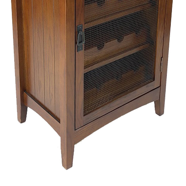 Wooden Wine Cabinet With 1 Wire Mesh Door And 4 Shelves, Brown